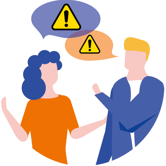 Two people talking about Warning of hazards