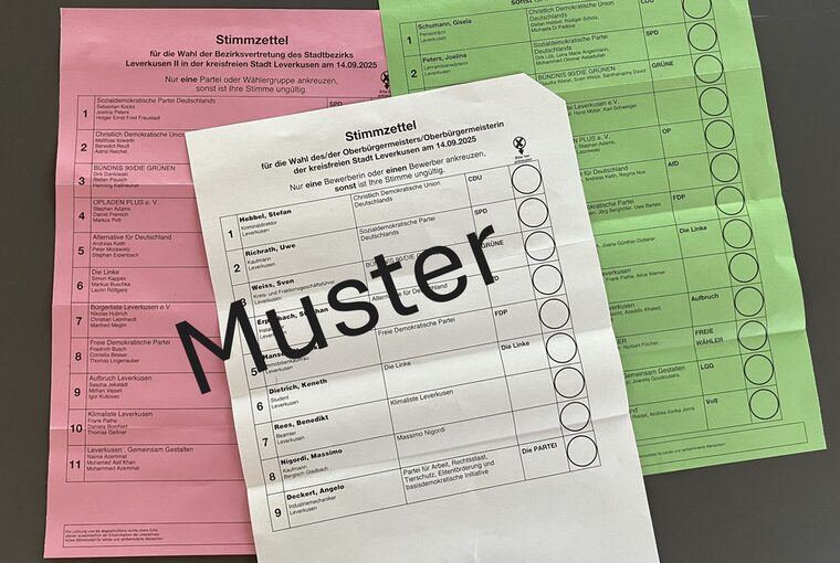Muster der drei Stimmzettel für die Kommunalwahlen