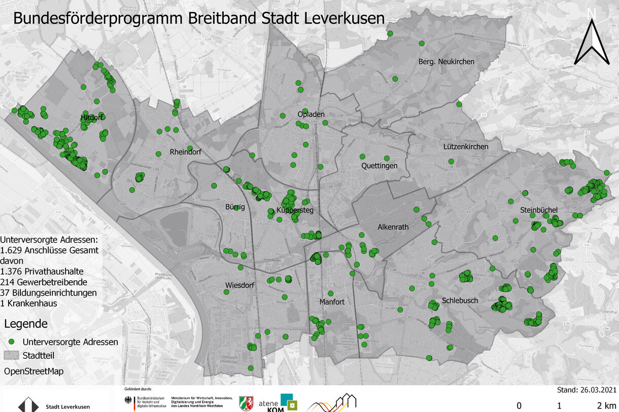 Übersicht der Orte des Ausbaus im Stadtgebiet