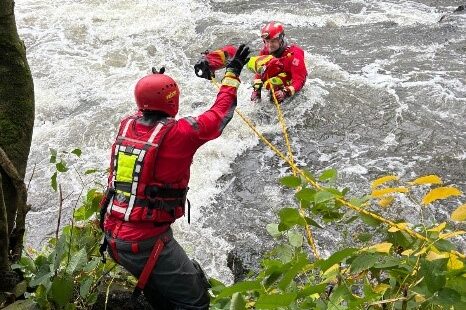 Strömungsretter der Feuerwehr bei Übung