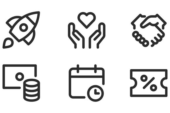 Icons, die die Benefits der Stadt Leverkusen symbolisieren